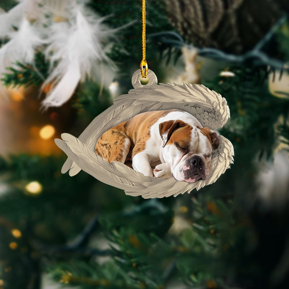 American Bulldog Sleeping Angel Christmas Ornament, Cute Bulldog Dog Christmas Ornament Gift