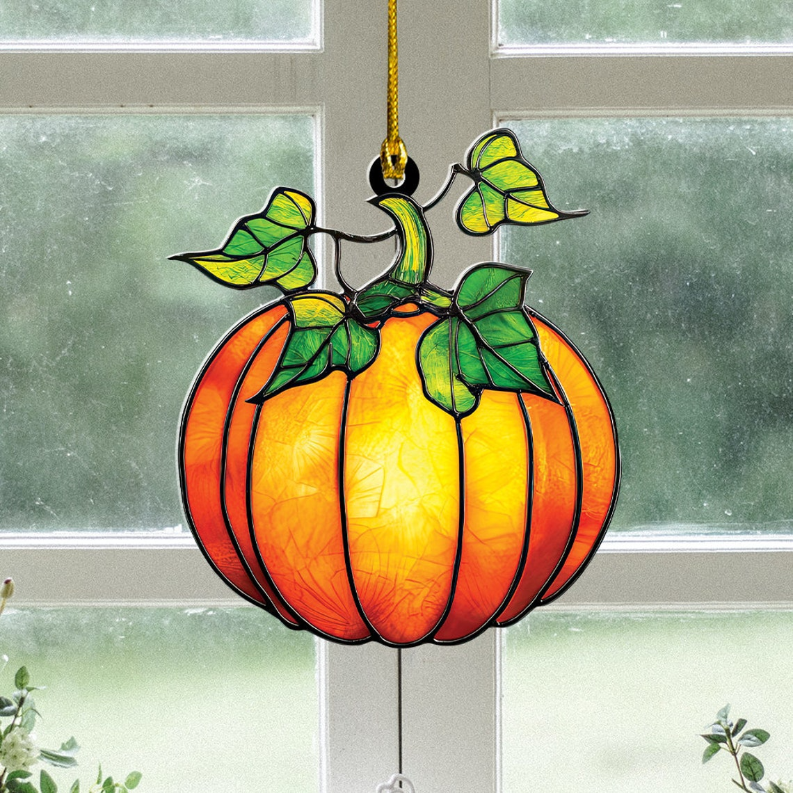 Pumpkin Suncatcher Ornament, Halloween Vintage Pumpkin Home Decor Gift