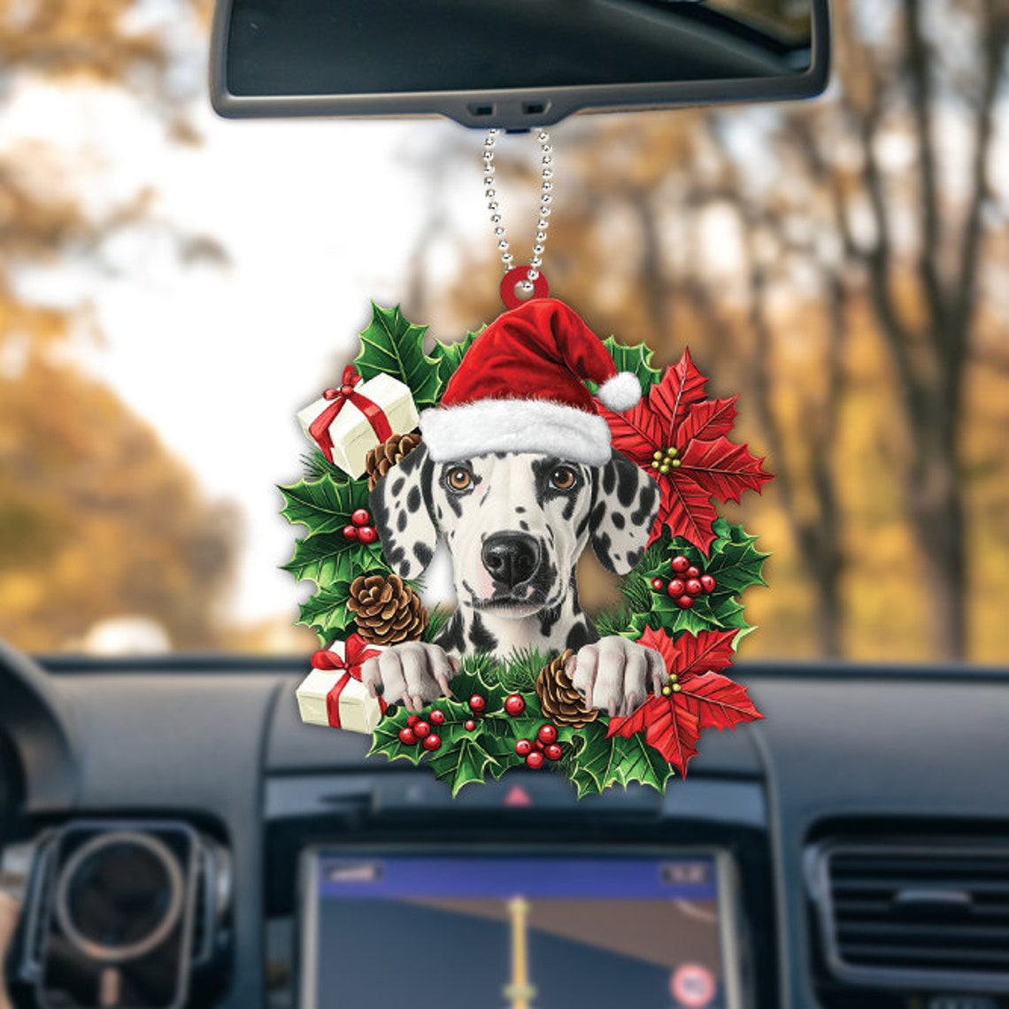 Dalmatian Dog Christmas Wreath Ornament, Dalmatian Dog Christmas Tree Decor Ornament