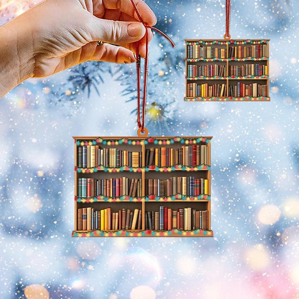 Christmas Bookshelf Hanging Ornament Gift, Reading Books Christmas Ornament Decor Holiday