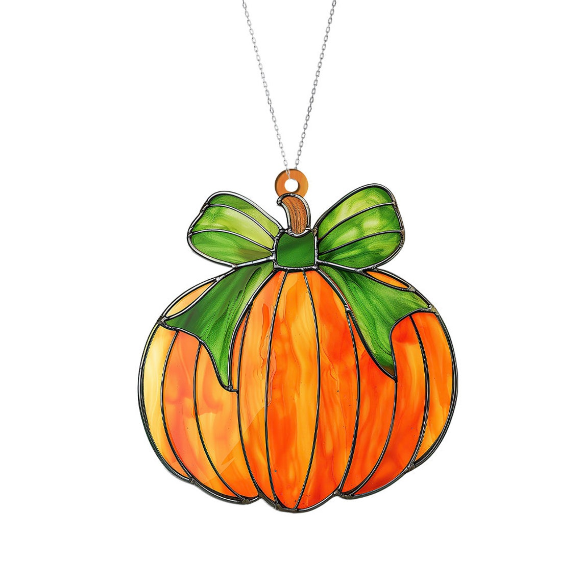 Bow Pumpkin Fall Ornament, Pumpkin Thanksgiving Suncatcher Decor