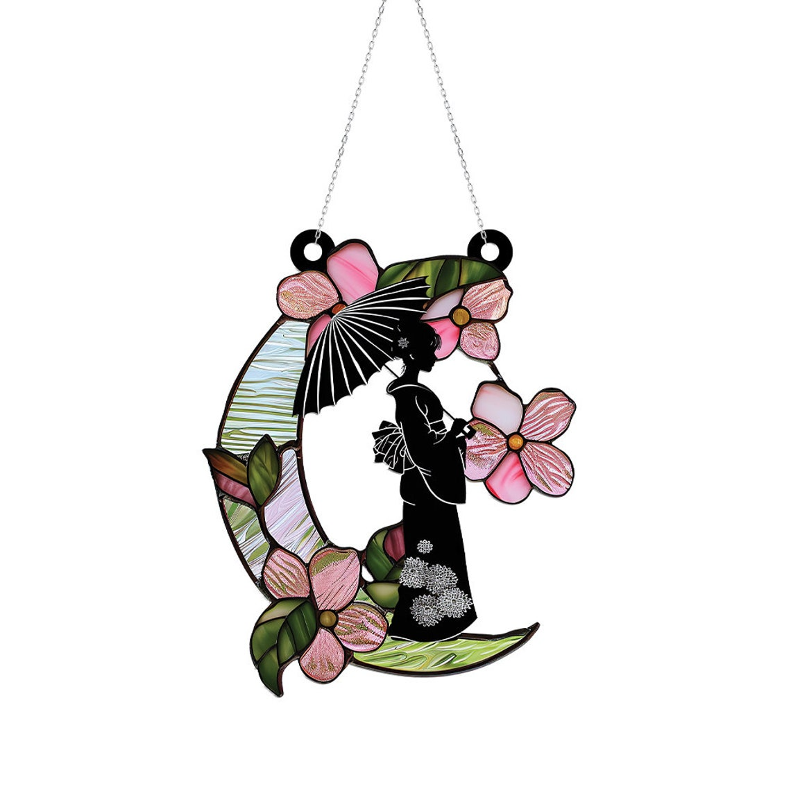 Japanse Girl Pretty Suncatcher, Girl on Kimono Window Hanging Ornament Decor