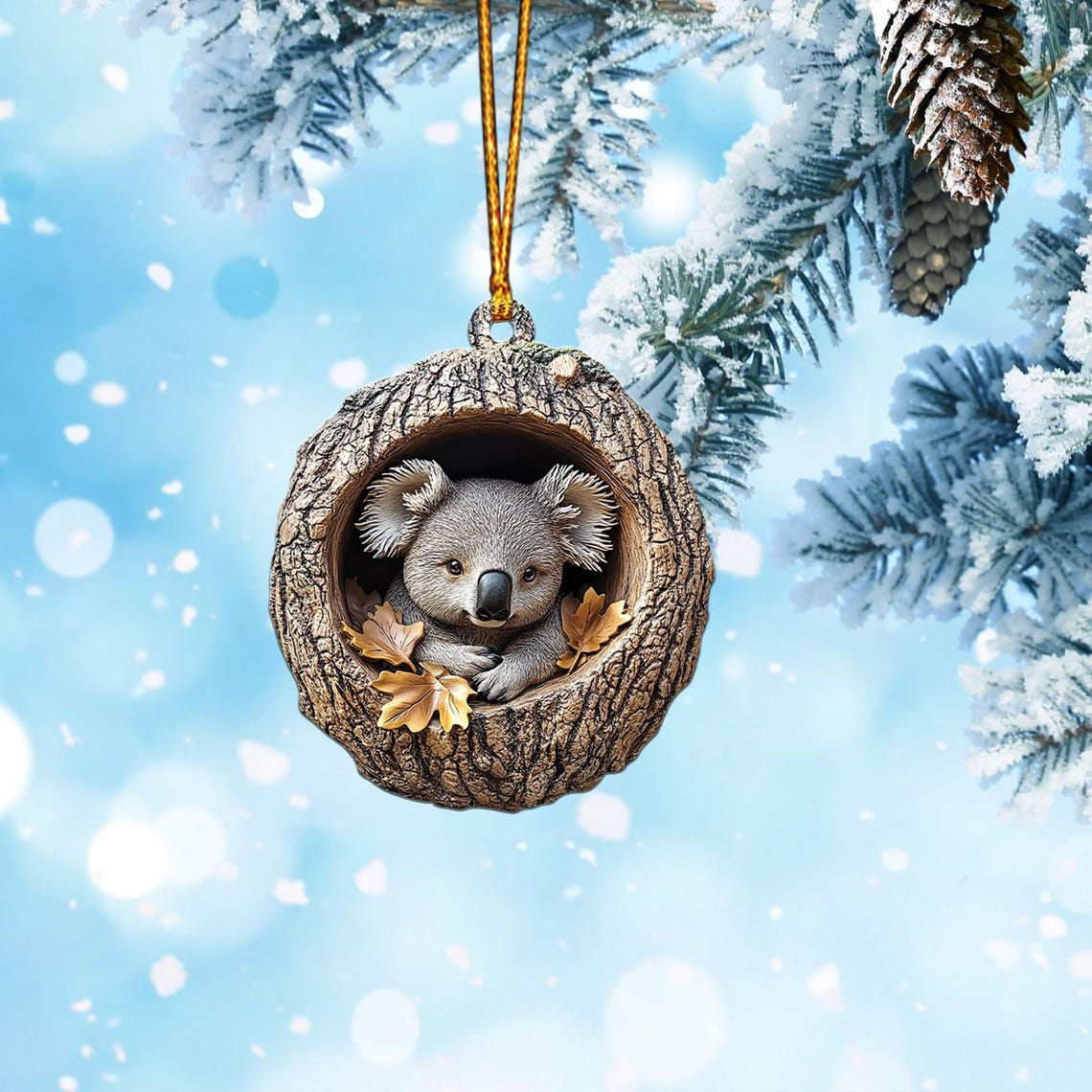 Cute Koala Hanging Christmas Ornament Decor, Koala Rearview Mirror Car Ornament Holiday Gift