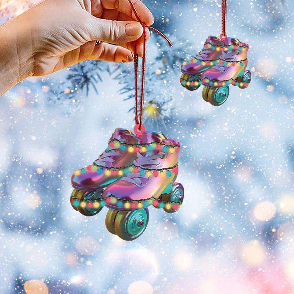 Roller Skates Colorful Hanging Christmas Ornament, Skating Funny Christmas Ornament Gift