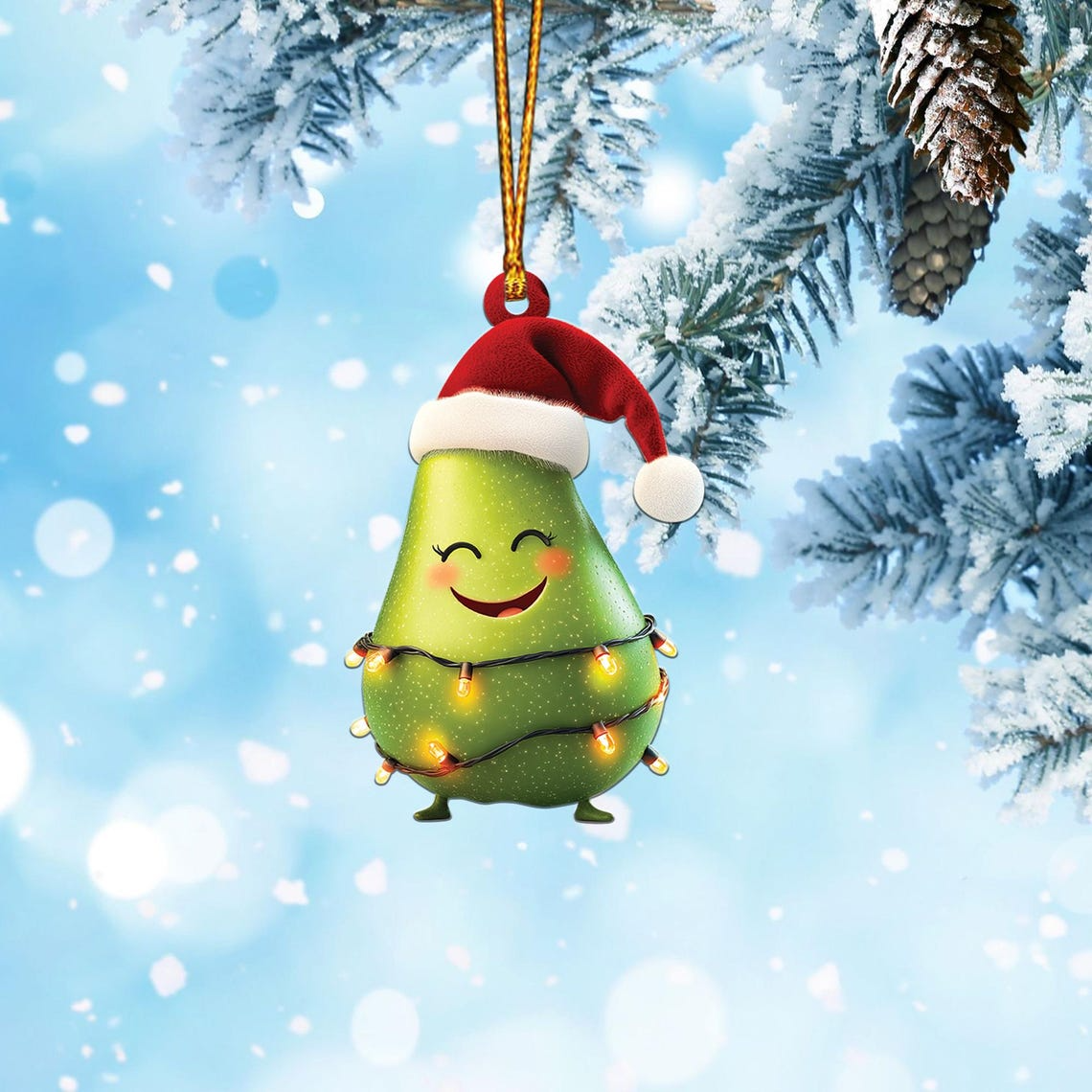 Lovely Pear Christmas Tree Ornament Decor, Cute Pear Flat Hanging Christmas Ornament Gift