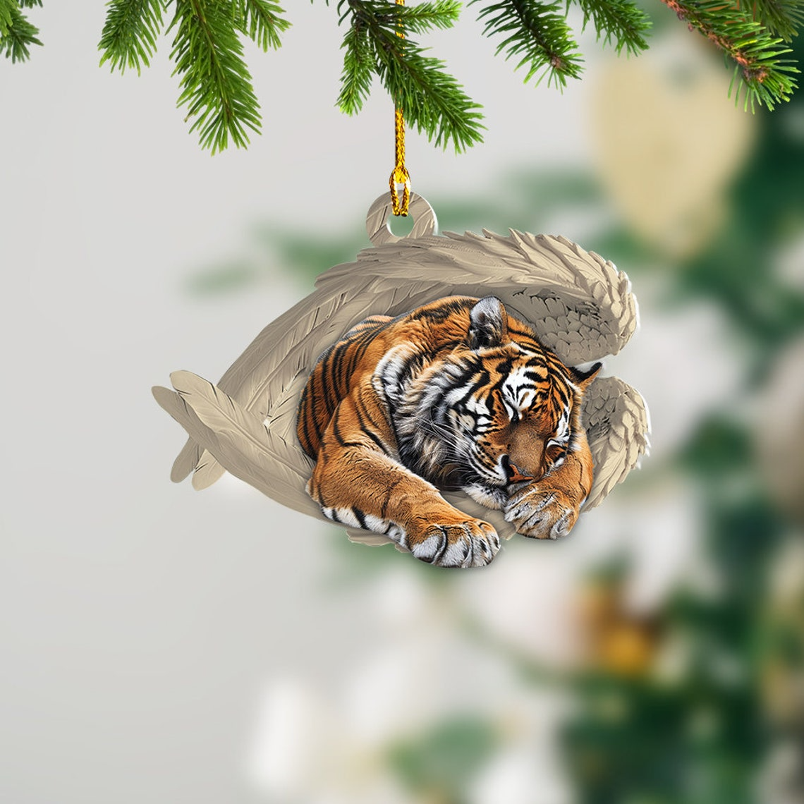 Tiger Sleeping Angel Christmas Ornament Decor, Tiger Angel Wings Car Ornament Decor Gift