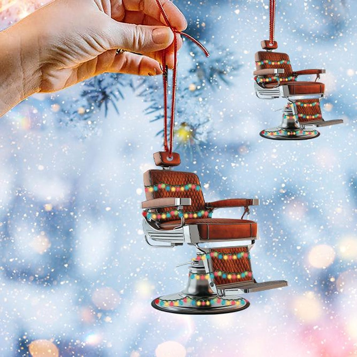 Cute Barber Chair Christmas Tree Light Ornament Decor, Christmas Hair Salon Ornament Gift