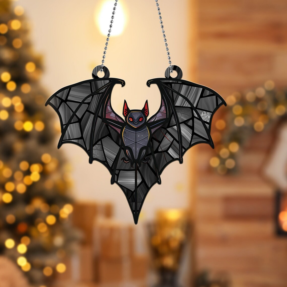 Unique Bat Flying Halloween Suncatcher Ornament, Halloween Bat Hanging Window Ornament