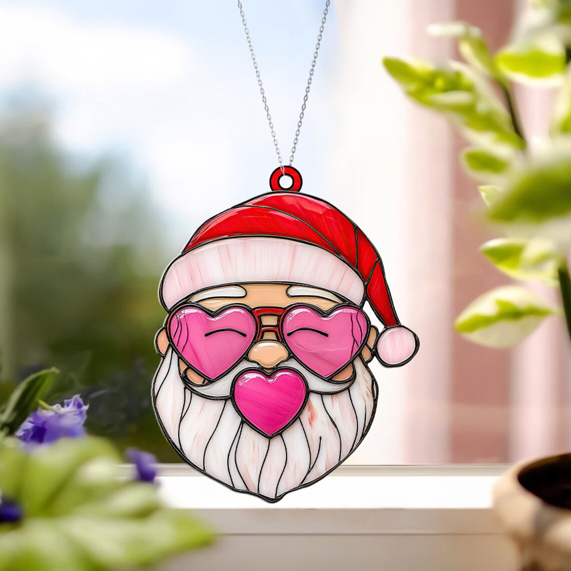 Santa Claus with Buble Gum Suncatcher Ornament, Santa with Buble Gum Christmas Ornament