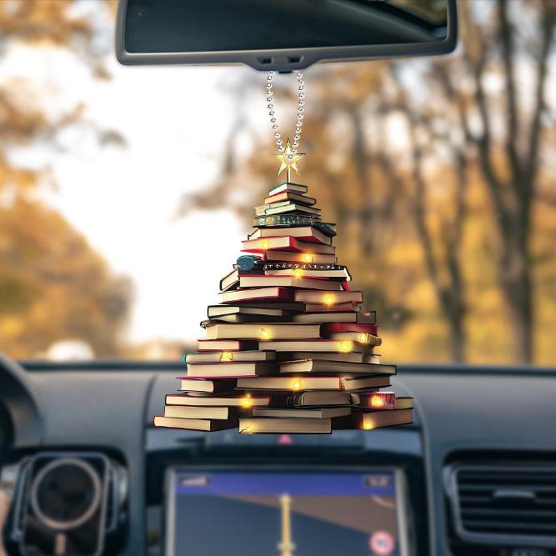 Book Heart Hanging Christmas Ornament, Reading Books in the Bookstore Ornament Decor