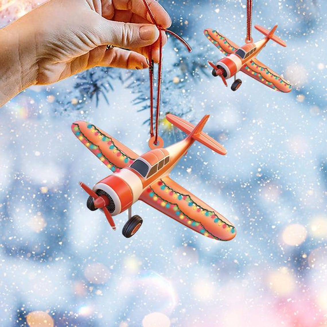 Airplane Christmas Tree Light Ornament, Christmas Cabin Crew Ornament Decor Holiday Gift