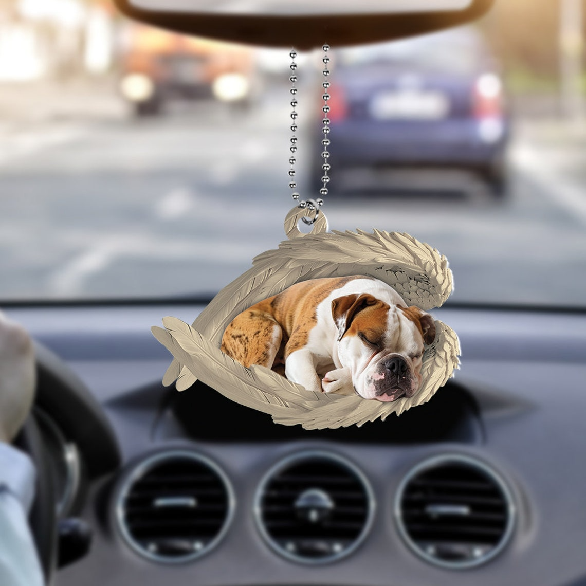 American Bulldog Sleeping Angel Christmas Ornament, Cute Bulldog Dog Christmas Ornament Gift