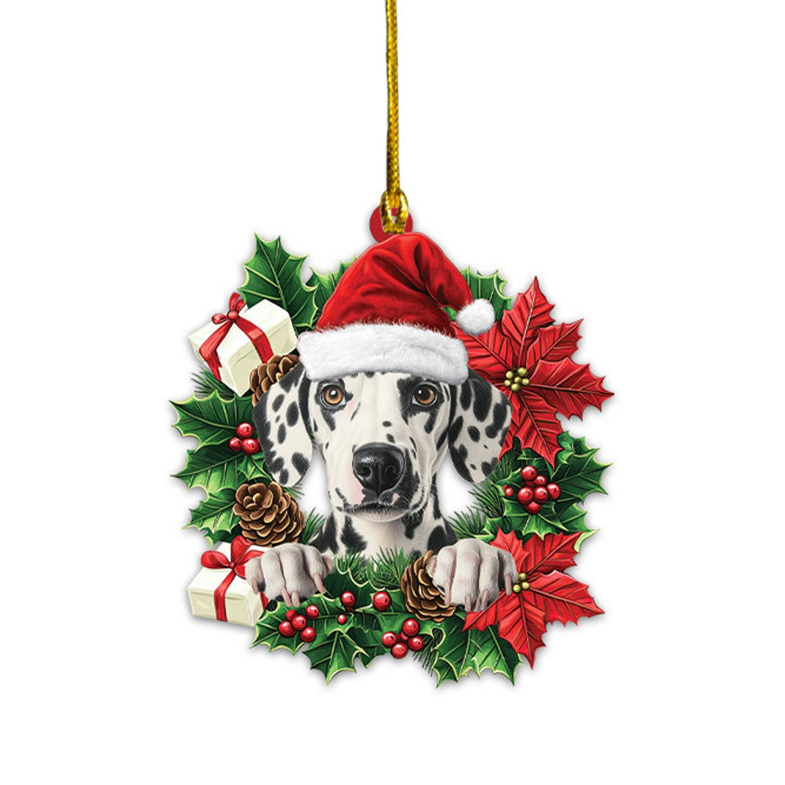 Dalmatian Dog Christmas Wreath Ornament, Dalmatian Dog Christmas Tree Decor Ornament