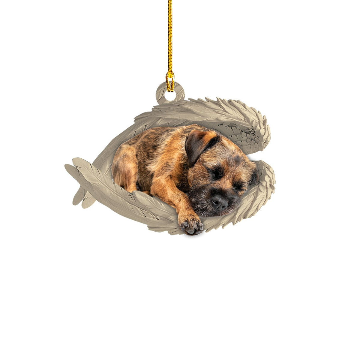 Border Terrier Dog Sleeping Angel Wings Ornament Gift, Border Terrier Dog Car Christmas Ornament