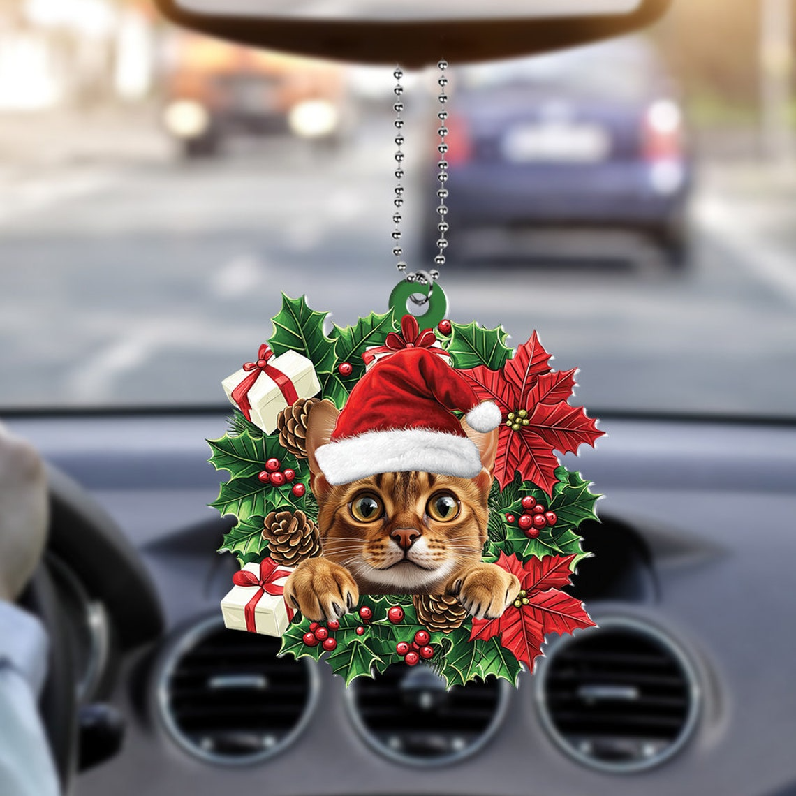 Munchkin Cat Christmas Wreath Ornament, Cute Munchkin Cat Christmas Ornament Decor Gift