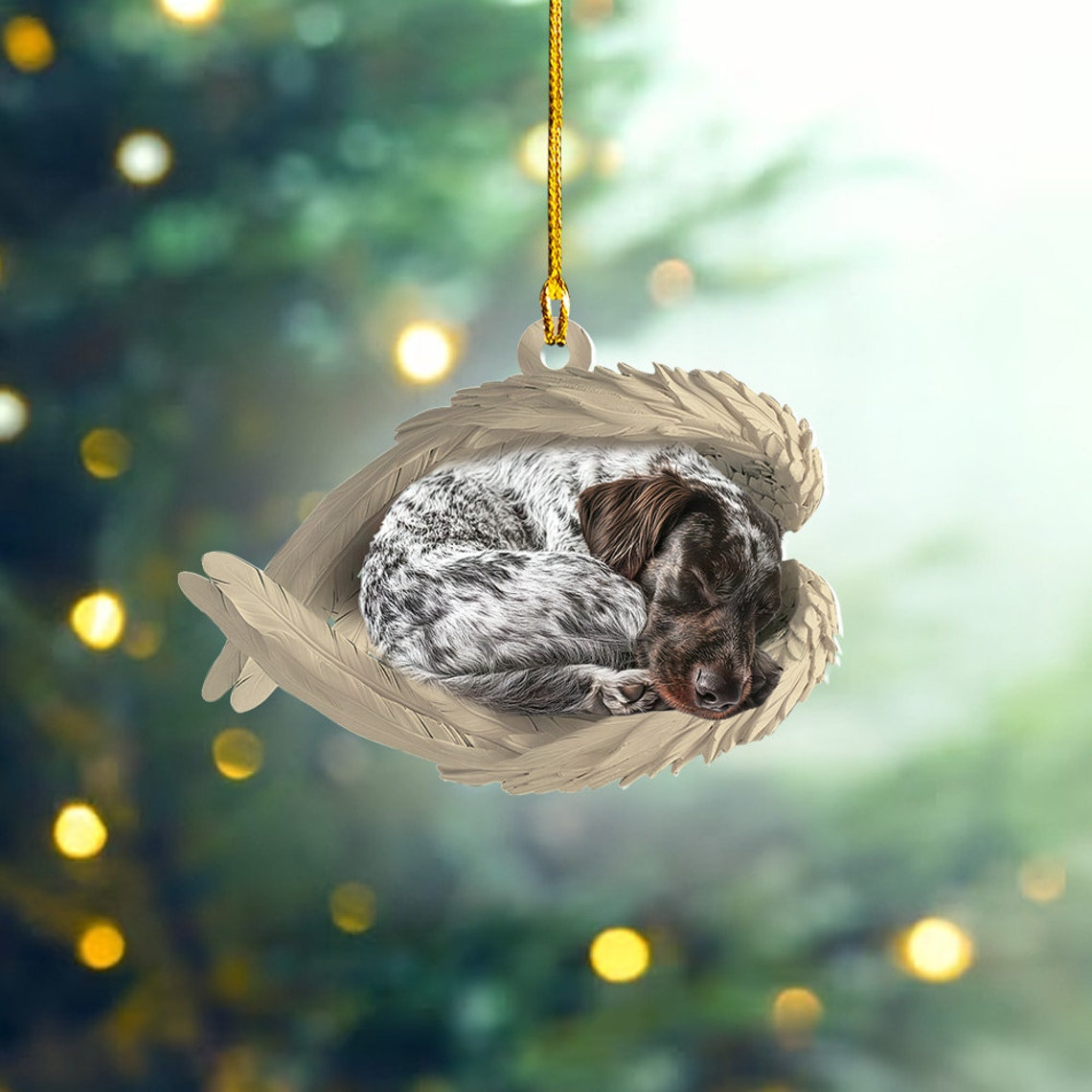 German Wirehaired Pointer Dog Angel Wings Ornament, Cute Dog Sleeping Christmas Ornament Gift