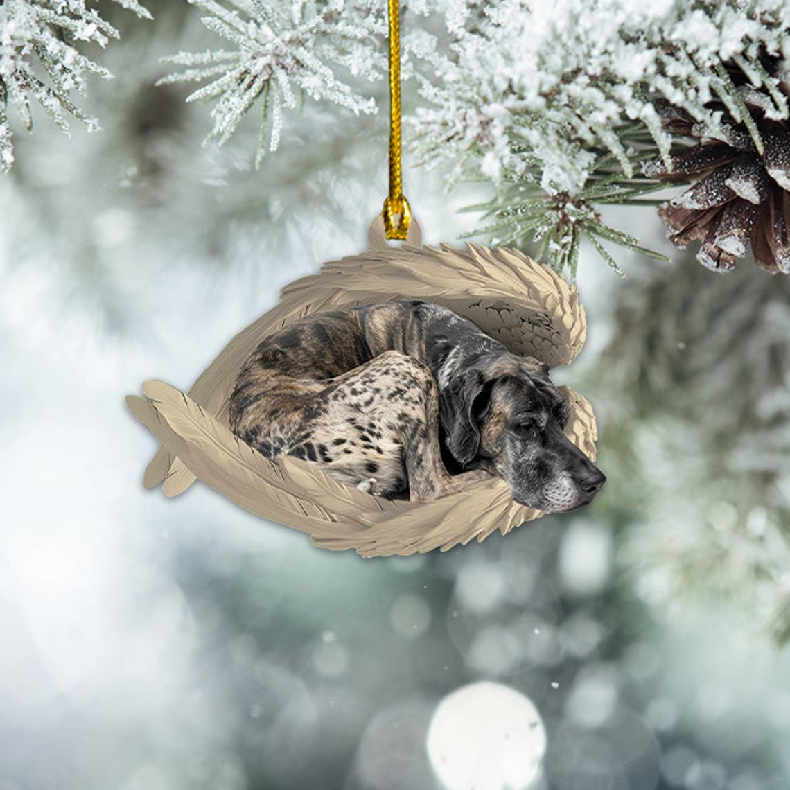 Great Dane Dog Sleeping Angel Wings Ornament, Dog Hanging Christmas Ornament Decor Gift