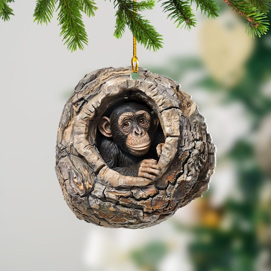 Christmas Monkey Flat Ornament Decor, Monkey Christmas Hanging Ornament Holiday Gift