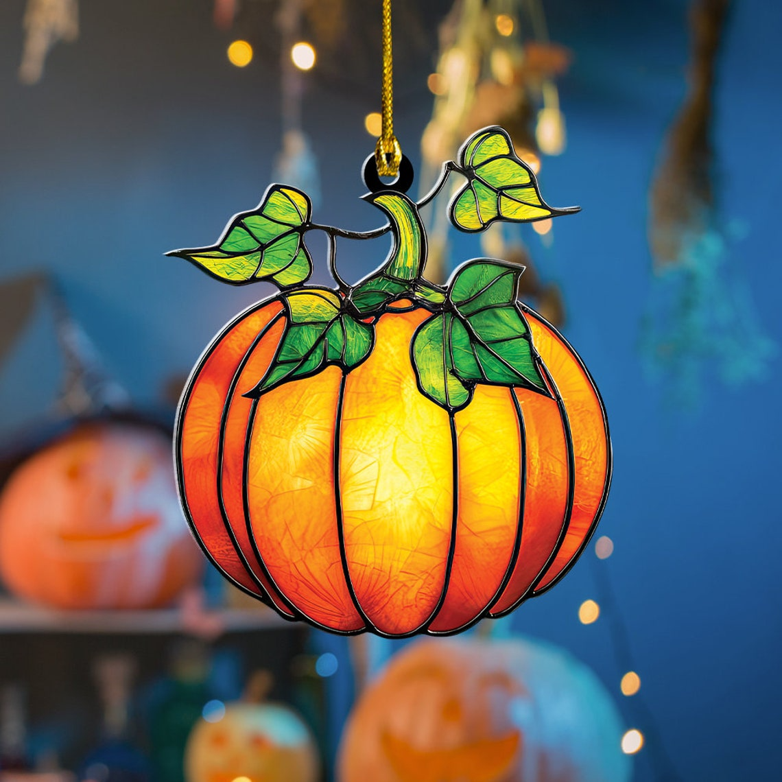 Pumpkin Suncatcher Ornament, Halloween Vintage Pumpkin Home Decor Gift