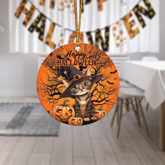 Cute Cat Witch Halloween Ornament, Halloween Cat Hanging Ornament Decor Gift