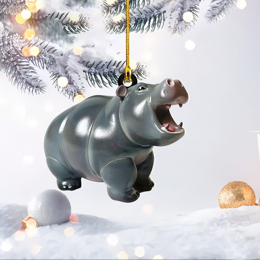 Cute Baby Hippo Flat Christmas Ornament Gift, Christmas Pygmy Hippo Car Ornament Decor