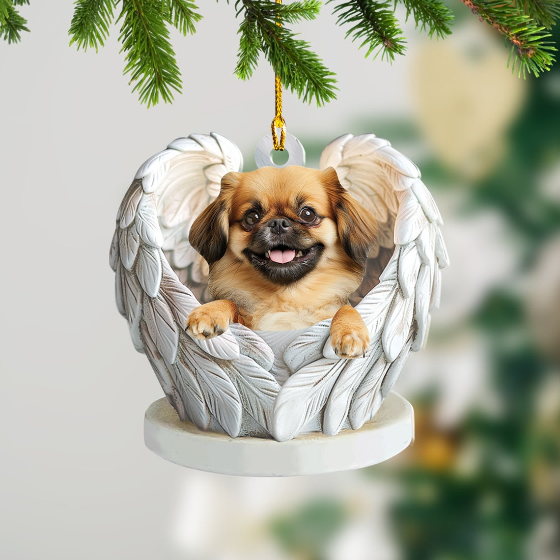 Pekingese Dog Angel Wings Christmas Ornament, Pekingese Dog Christmas Ornament Decor Gift