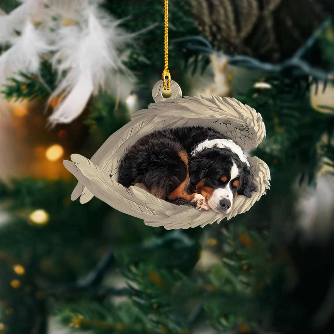 Bernese Mountain Dog Sleeping Angel Wings Ornament, Christmas Cute Dog Car Ornament Decor Gift