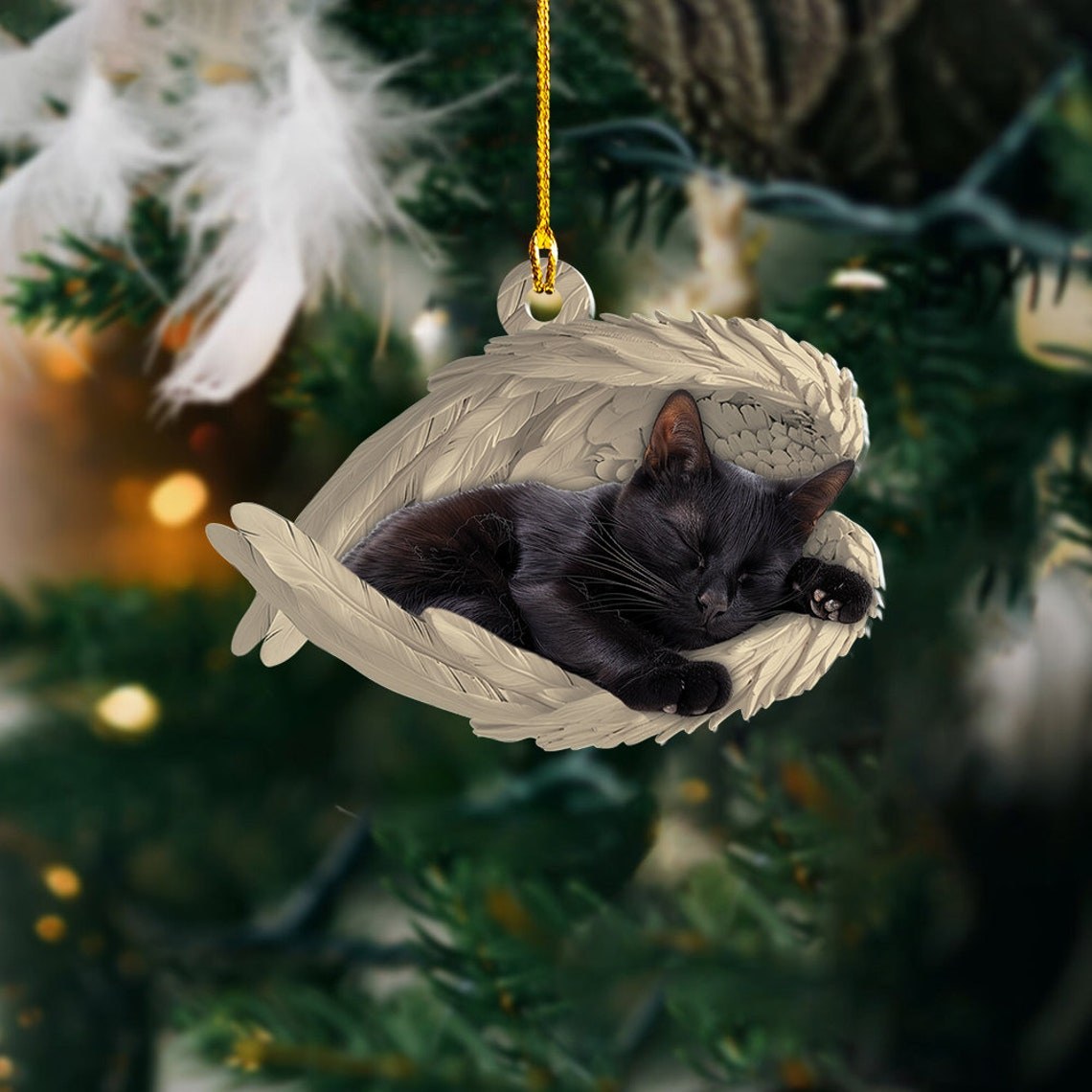 Black Cat Sleeping Angel Ornament Gift, Cute Black Cat Car Hanging Christmas Ornament