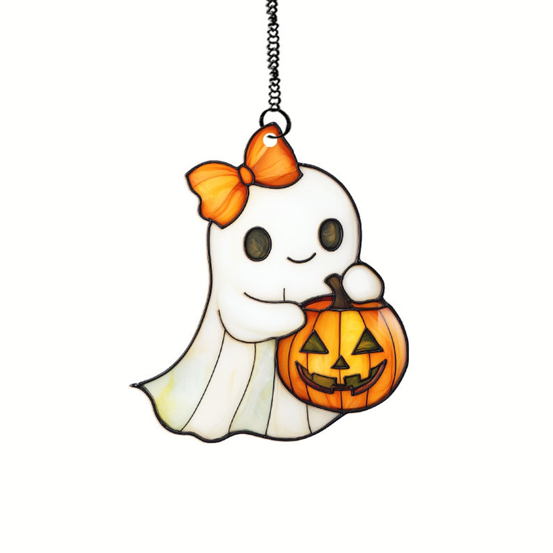 Halloween Girl Ghost with Bow Suncatcher, Cute Ghost Window Hanging Ornament  Decor