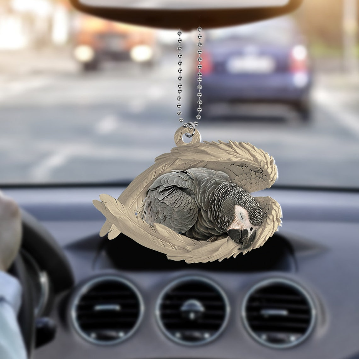 Grey Parrot Sleeping Angel Christmas Ornament, Christmas Grey Parrot Angel Wings Ornament Gift