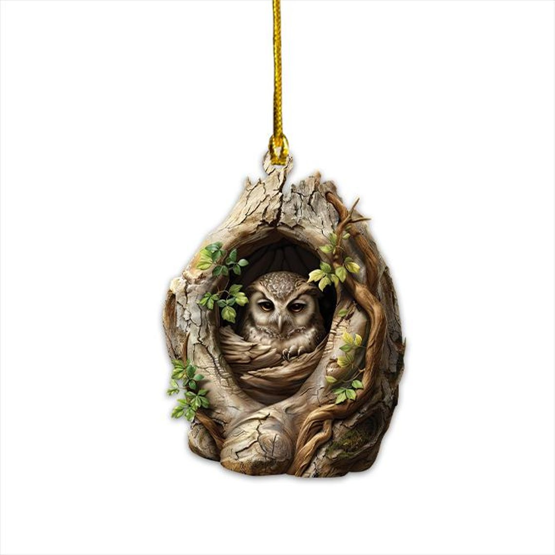 Cute Owl Christmas Decor Ornament, Classic Owl in the Hollow Tree Hanging Ornament