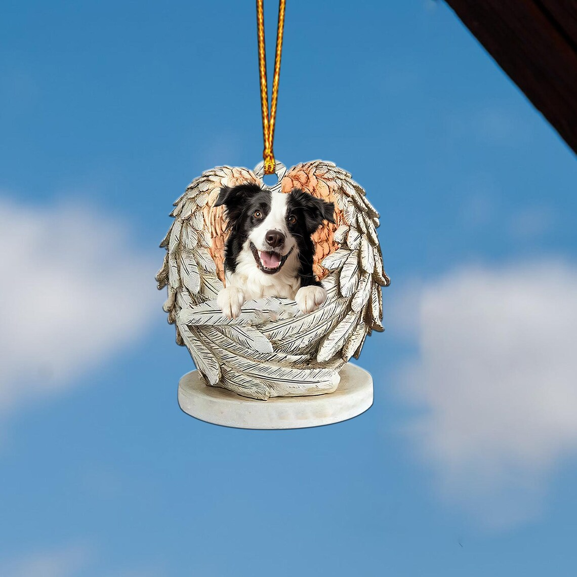 Border Collie Dog Angel Wings Christmas Hanging Ornament, Cute Border Collie Dog Flat Christmas Ornament