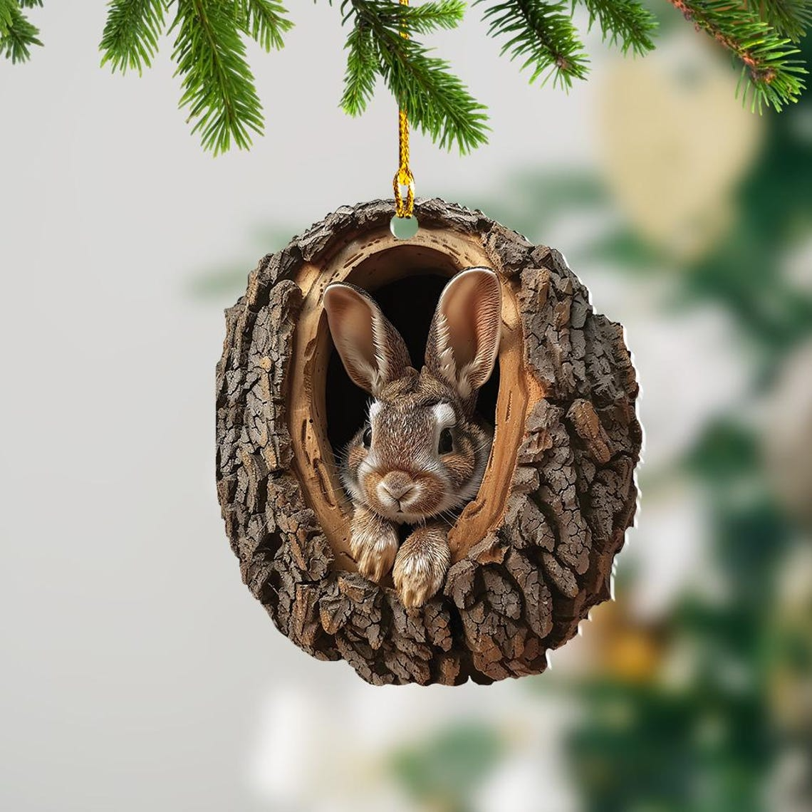 Cute Bunny Flat Christmas Ornament, Bunny Hanging Christmas Ornament Holiday Decor Gift