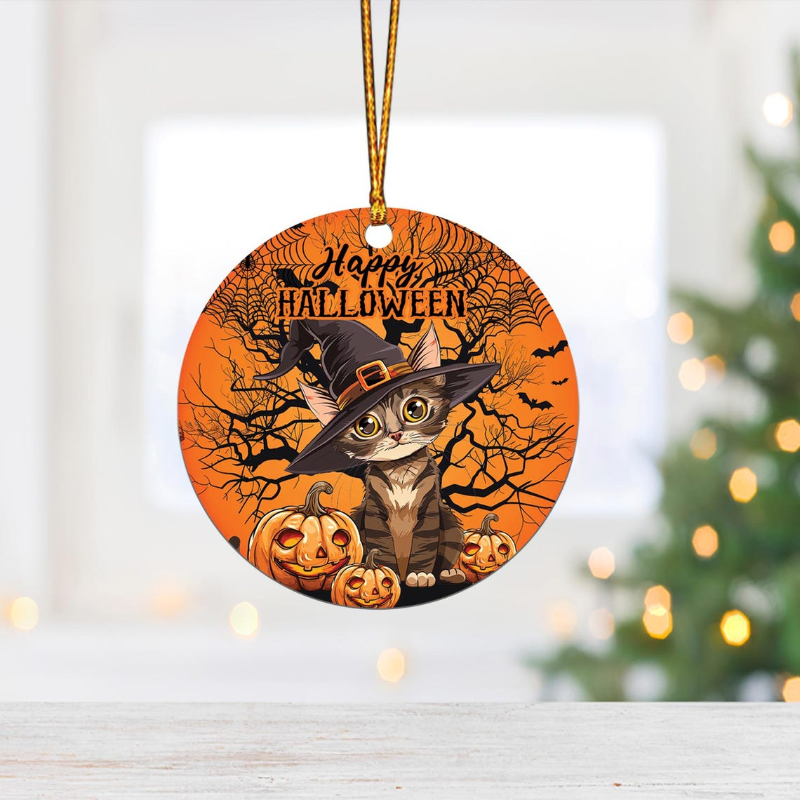 Cute Cat Witch Halloween Ornament, Halloween Cat Hanging Ornament Decor Gift