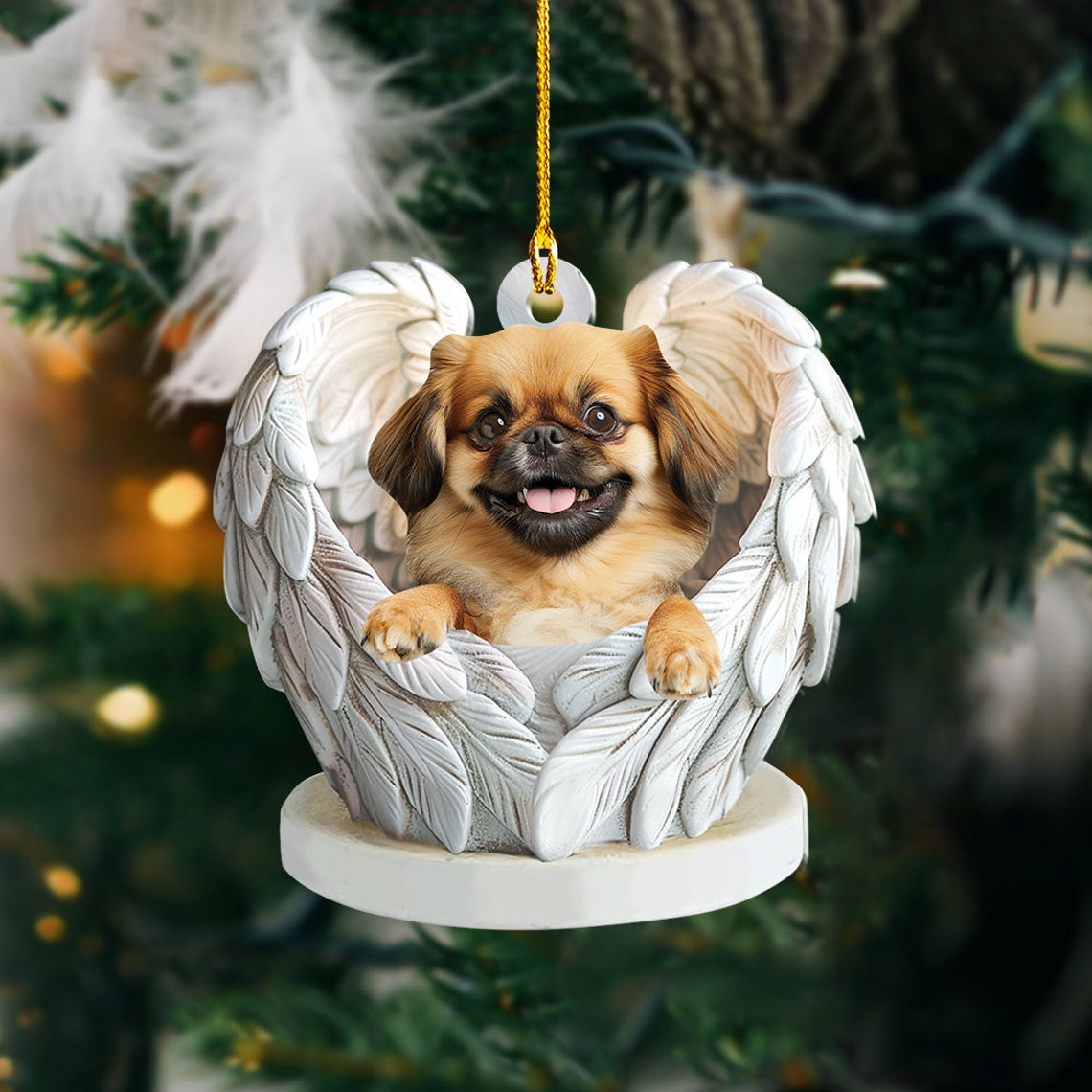 Pekingese Dog Angel Wings Christmas Ornament, Pekingese Dog Christmas Ornament Decor Gift