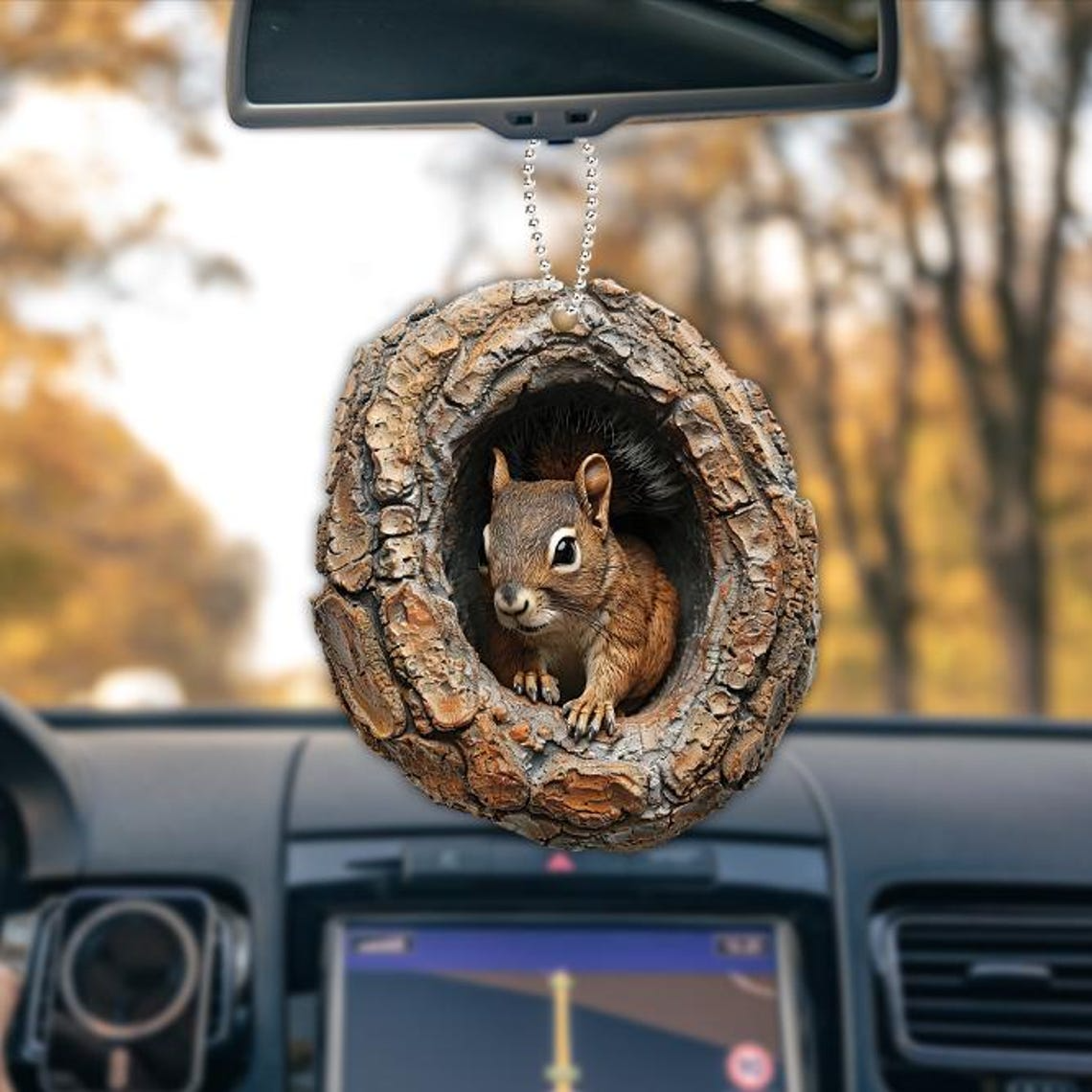 Squirrel in a Hollow Tree Christmas Ornament, Squirrel Hanging Christmas Ornament Gift