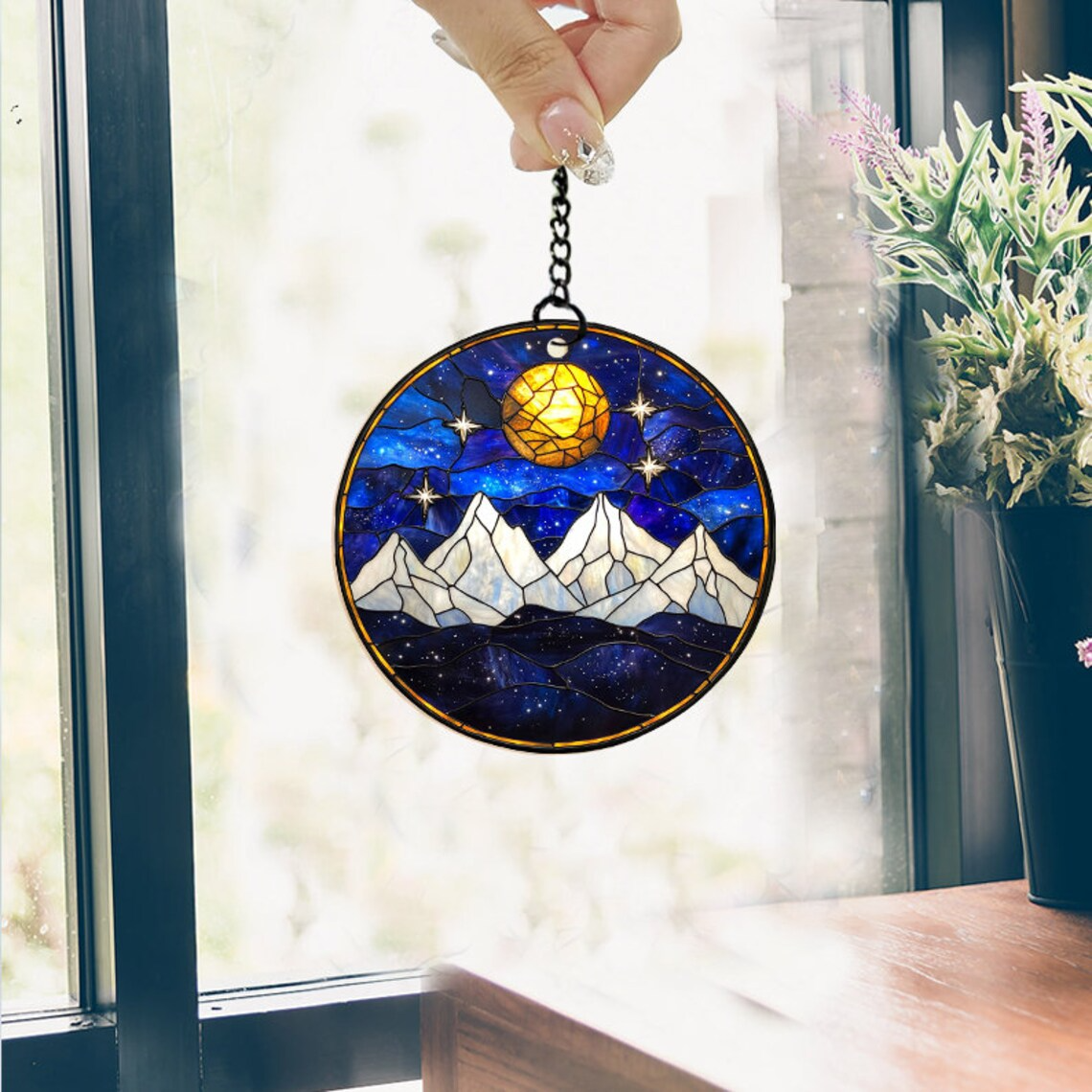 Night Court Hanging Window Suncatcher, Night Sky Ornament Home Decor