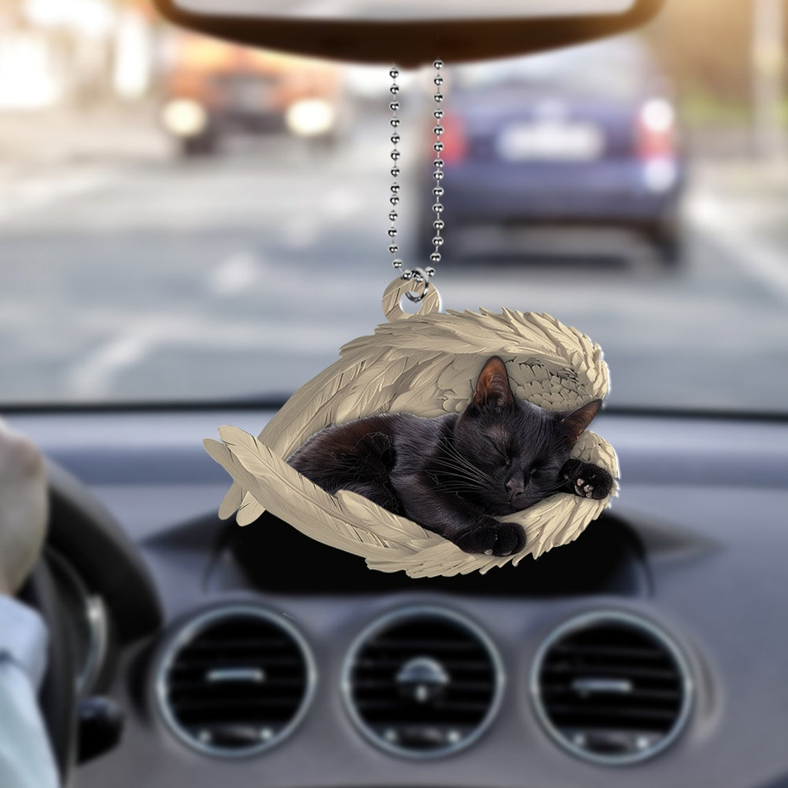 Black Cat Sleeping Angel Ornament Gift, Cute Black Cat Car Hanging Christmas Ornament