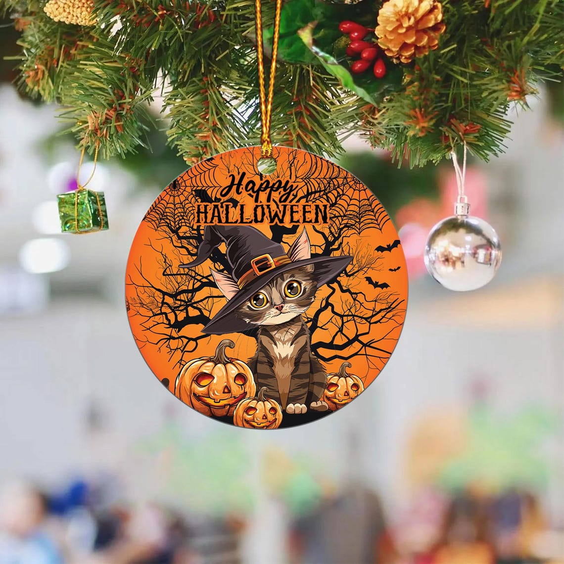 Cute Cat Witch Halloween Ornament, Halloween Cat Hanging Ornament Decor Gift