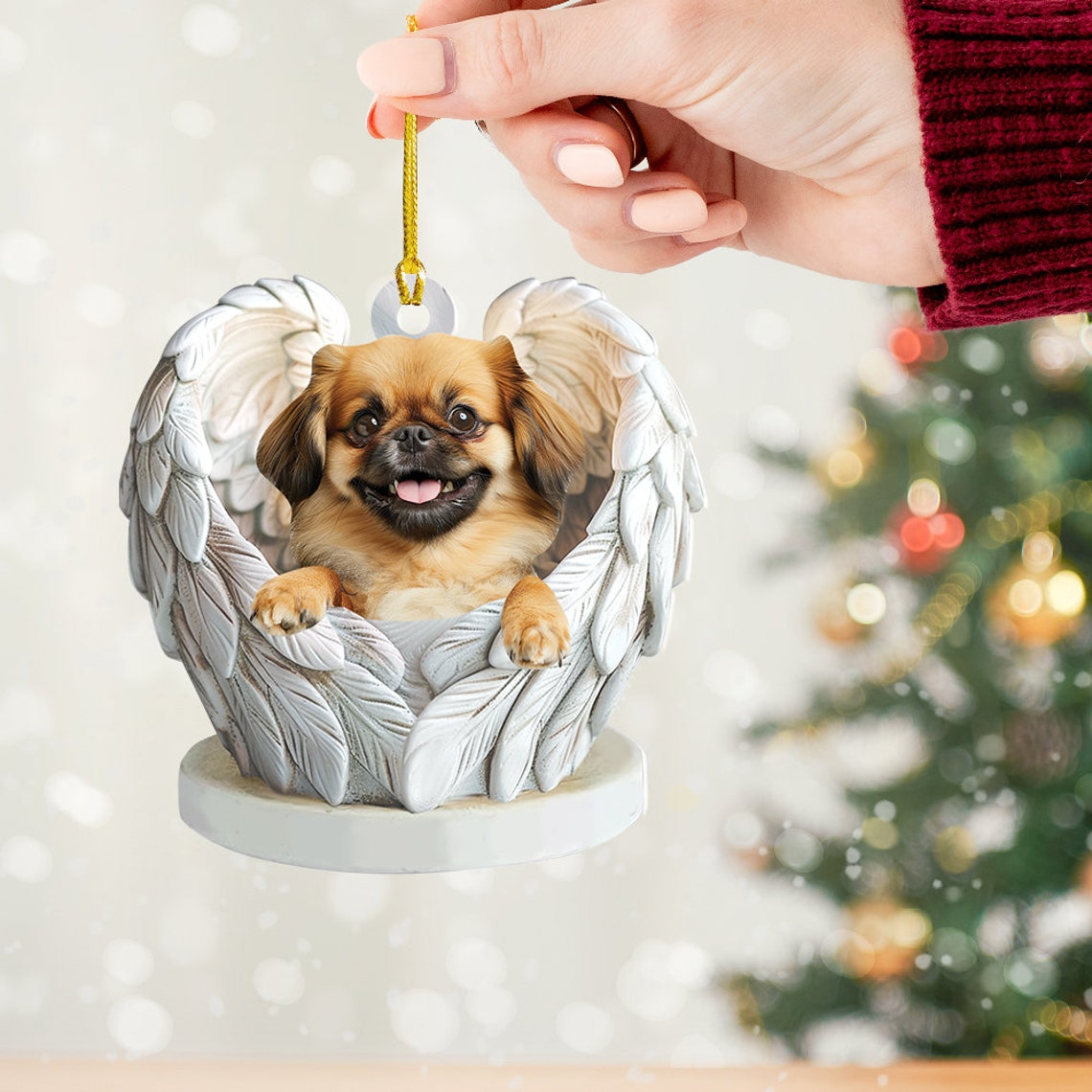 Pekingese Dog Angel Wings Christmas Ornament, Pekingese Dog Christmas Ornament Decor Gift