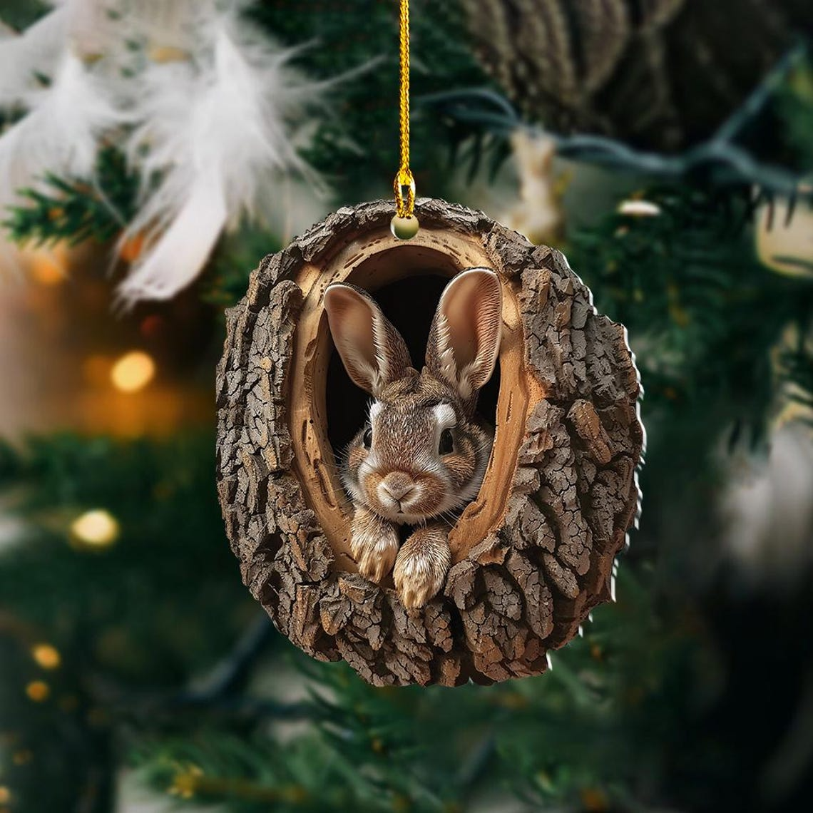 Cute Bunny Flat Christmas Ornament, Bunny Hanging Christmas Ornament Holiday Decor Gift