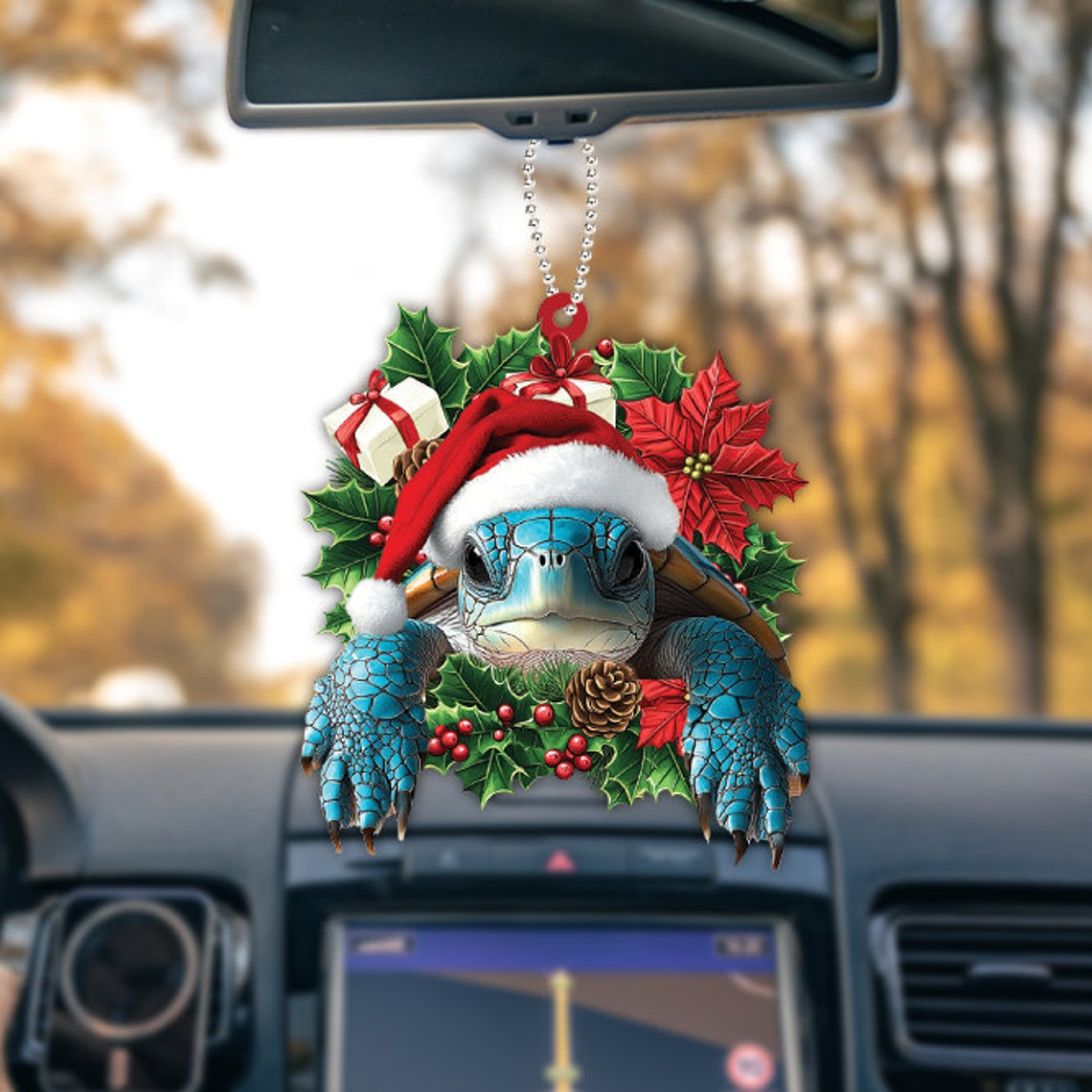 Sea Turtle Christmas Tree Wreath Ornament, Turtle Rearview Mirror Car Ornament Decor Gift