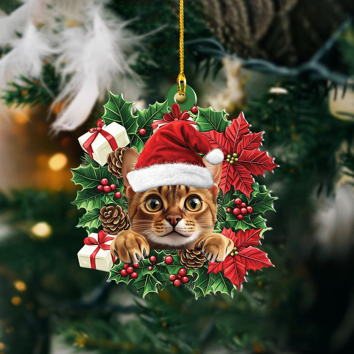 Munchkin Cat Christmas Wreath Ornament, Cute Munchkin Cat Christmas Ornament Decor Gift