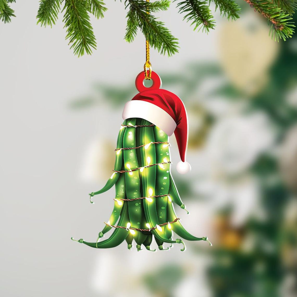 Christmas Green Bean Car Decor Ornament, Unique Green Bean Flat Hanging Ornament Decor