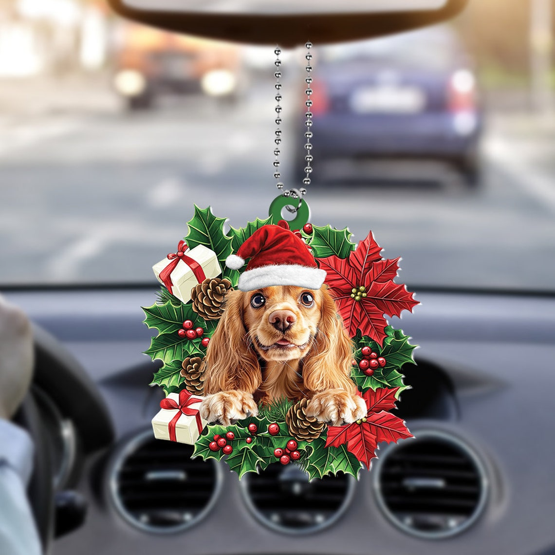 Cocker Spaniel Dog Hanging Christmas Wreath Ornament, Cocker Spaniel Dog Christmas Tree Ornament