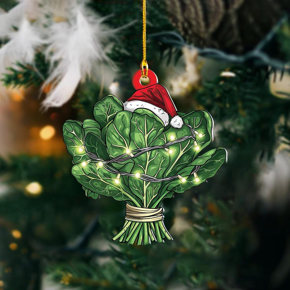 Spinach Hanging Christmas Tree Ornament Decor, Christmas Spinach Flat Hanging Ornament Decor