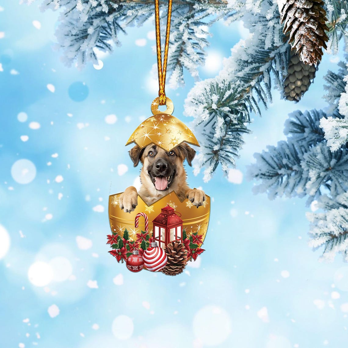 Anatolian Shepherd In in Golden Egg Christmas Ornament, Christmas Dog Hanging Ornament Decor Gift