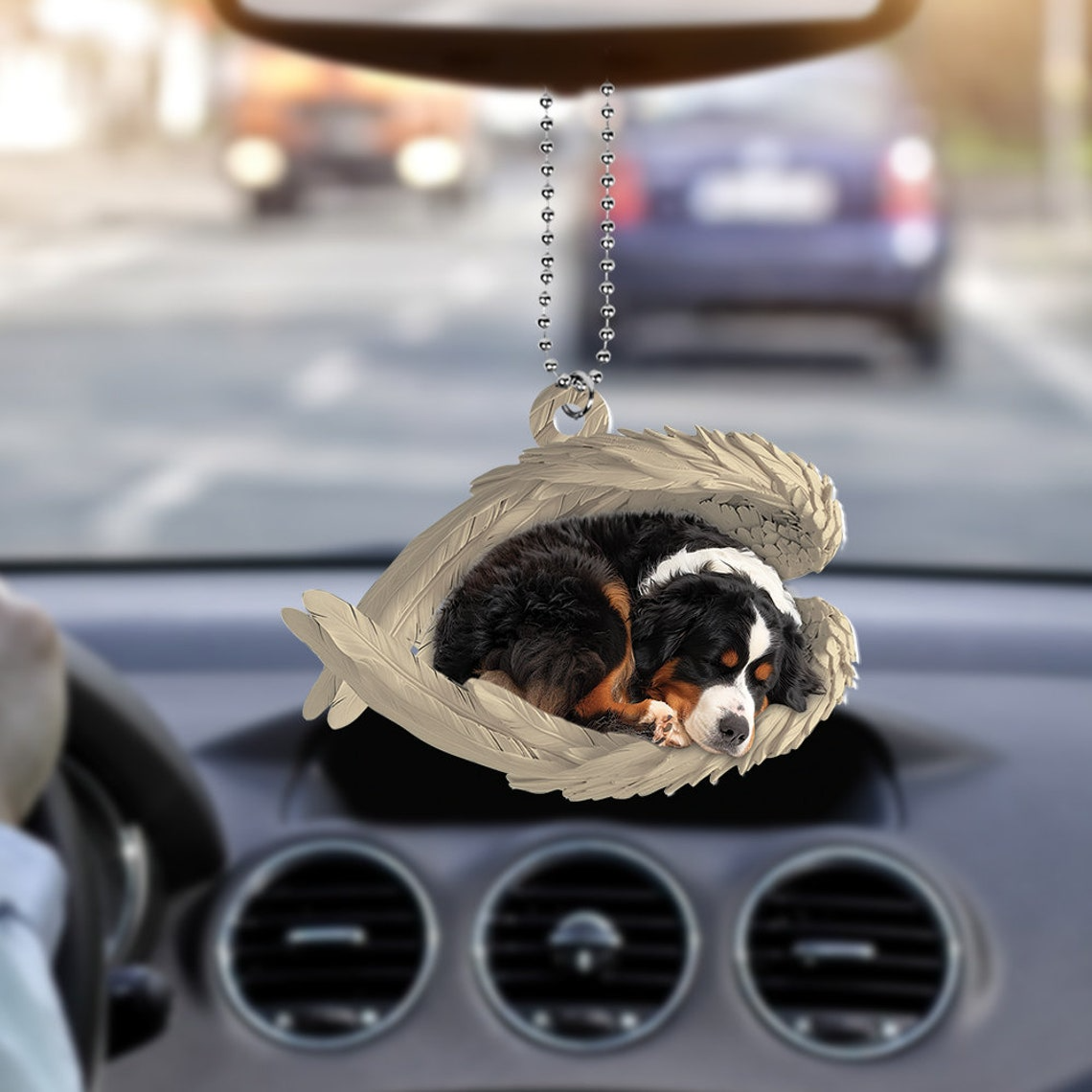 Bernese Mountain Dog Sleeping Angel Wings Ornament, Christmas Cute Dog Car Ornament Decor Gift