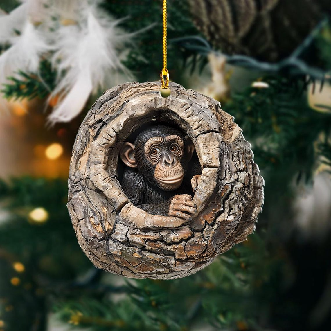 Christmas Monkey Flat Ornament Decor, Monkey Christmas Hanging Ornament Holiday Gift