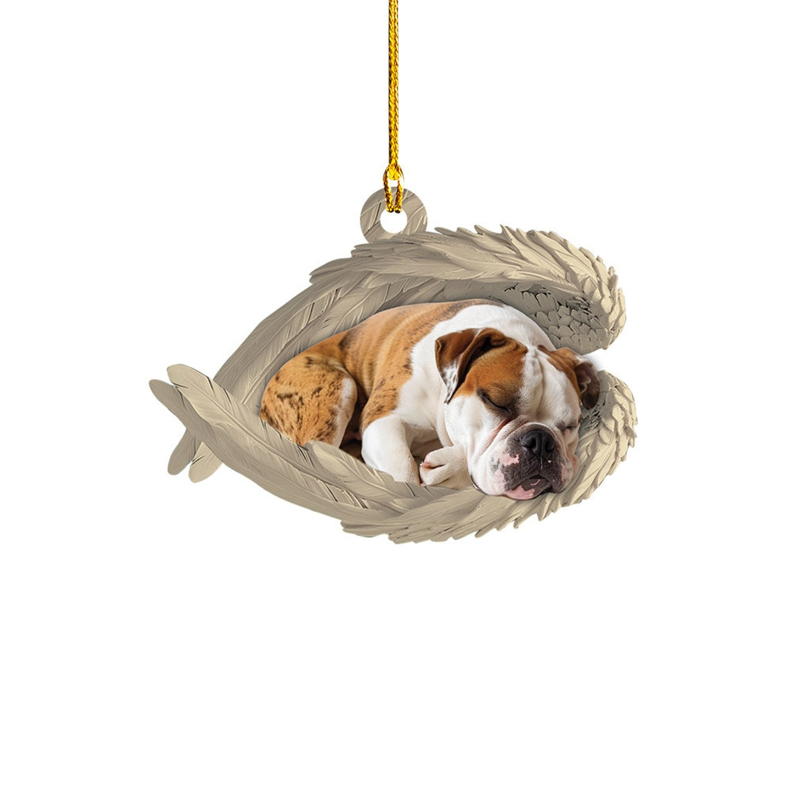 American Bulldog Sleeping Angel Christmas Ornament, Cute Bulldog Dog Christmas Ornament Gift